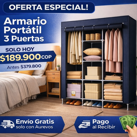 🏠Armario Ropero Portátil 3 Puertas - ÚLTIMO DÍA CON PRECIO ESPECIAL🔥